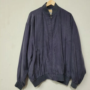 Vintage Silk UOMO By NAK Men's Full Zip Bomber Jacket Sz XL Navy Blue Soft Shell